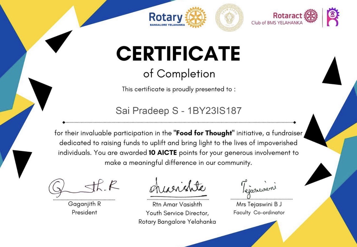 Fundraising Volunteer @Rotaract Club of BMS Yelahanka