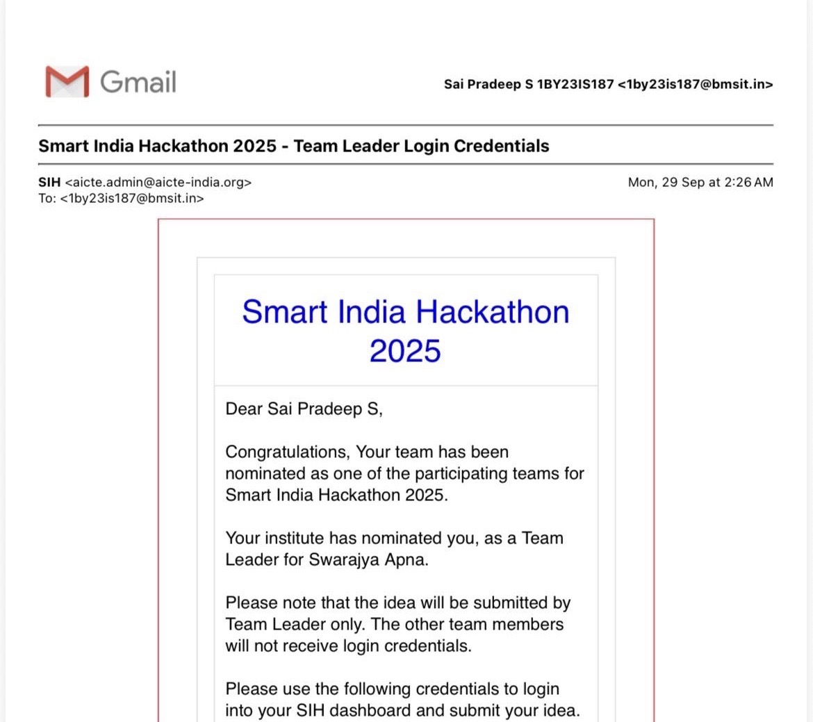 Smart India Hackathon 2025 - Nominated to Nationals
